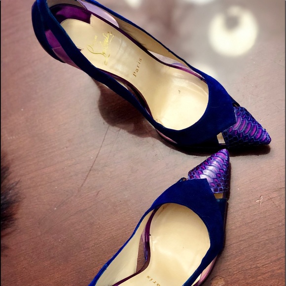 Christian Louboutin Purple Snakeskin/Suede Pumps - Picture 4 of 8